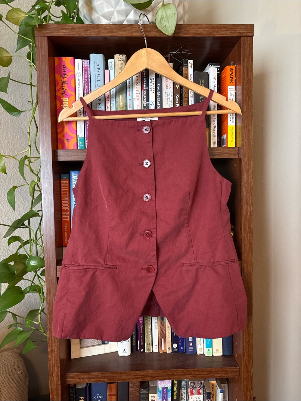 Madewell Rust-Red Button Front Square Neck Vest - Picture 2 of 12